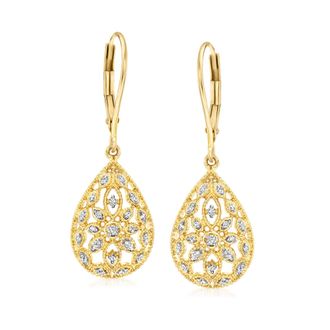 Ross-Simons Diamond Openwork Teardrop Earrings in 18kt Gold Over Sterling