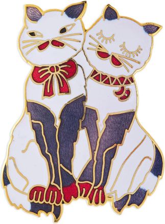 Susan Caplan Vintage Spilla Love Cats anni 80 - Bianco