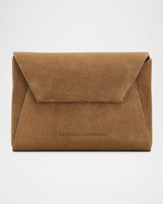Brunello Cucinelli Suede Envelope Pochette Clutch Bag