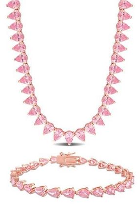 Delmar Lab Created Pink Sapphire Tennis Necklace & Bracelet Set at Nordstrom Rack