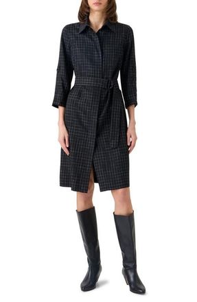 Akris Broken Check Twill Shirtdress in Black-Cream at Nordstrom, Size 12