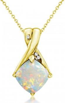 Allurez Diamond and Cushion Opal Pendant Necklace 14k Yellow Gold (1.36ct)