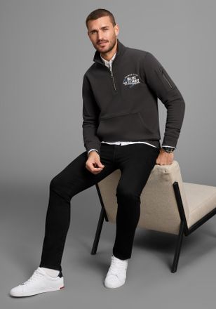 DELMAO Sweatshirt DELMAO Troyer, Herren, Gr. S, anthra, Sweatware, Obermaterial: 60% Baumwolle, 40% Polyester, bedruckt, regular fit, hoch geschlossener Auss