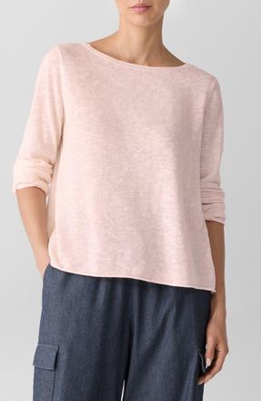 Eileen Fisher Boat Neck Organic Linen & Cotton Sweater in Crystal Pink at Nordstrom, Size Medium