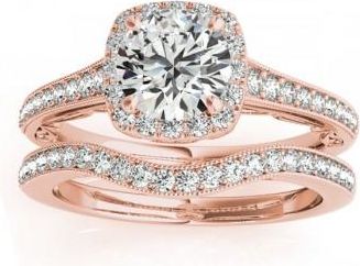 Allurez Diamond Antique Style Halo Bridal Set 14k Rose Gold (0.52ct)