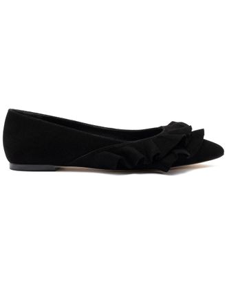 Larroude Lee Ruffle Suede Flat