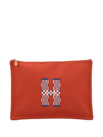Herm&egrave;s 2020-2025 Wool H Natte Flat Pouch GM clutch bag - women - Wool - One Size - Orange