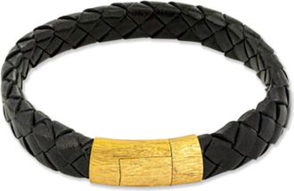 Tateossian Womens Plated Leather Graffiato Bracelet In Black Yellow Gold