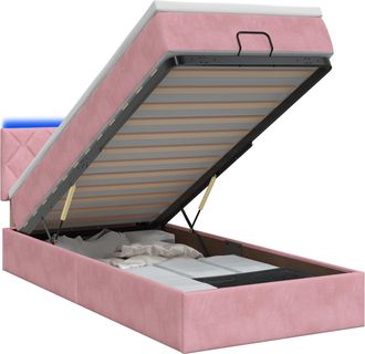 vidaXL Letto Ottomano Con Materasso E Led Rosa 100 X 200 Cm Velluto Vidaxl