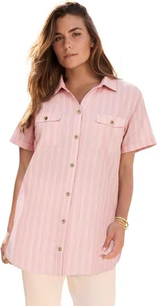 Roaman's Seersucker Shirt in Blush Triple Stripe at Nordstrom, Size 18