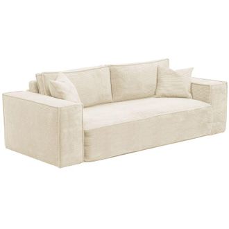 Vente-Unique Divano letto 4 posti a ribalta in Velluto a coste Beige Letto 160 cm Materasso 14 cm con memory foam - AMELIA