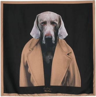 Max Mara Zijden sjaal met hondenprint - Zwart