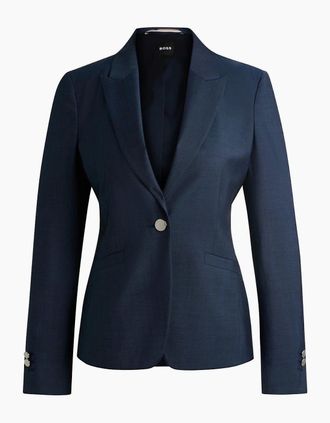 HUGO BOSS Womens Solid Patterned Lapel Collared Blazer - Navy - Size: 18 xxxl