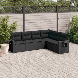 vidaXL Vidaxl - Set De Sof&aacute;s De Jard&iacute;n 6 Piezas Y Cojines Rat&aacute;n Sint&eacute;tico Negro