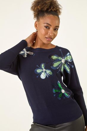 Roman Sparkly Floral Knit Jumper