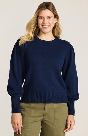 Lands End Drifter Puff Sleeve Crew Neck Sweater in Deep Sea Navy at Nordstrom, Size X-Large