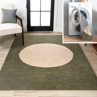 Jonathan Y Designs Cirkel Minimalist Geometric Dot Machine-Washable Area Rug in Green/cream at Nordstrom, Size 3Ft 0In X 5Ft 0In