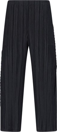Pleats Please Issey Miyake Black Pleated Mid-Rise Straight-Leg Pants