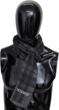 Missoni Elegant Unisex Plaid Wool Scarf with Logo Mens Embroidery
