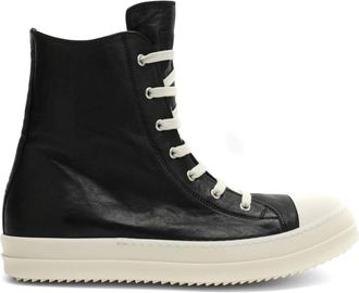 Rick Owens Schoenen, Heren, Zwart, 42 EU, Leer, Leather High Top Sneakers