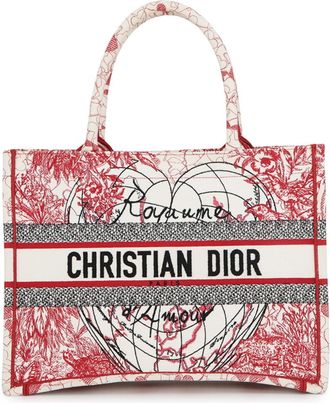 Dior Black Red Color White Canvas Handbag Tote Bag (Pre-Owned)