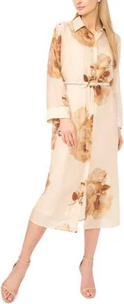 Ted Baker Amaris Floral Long Sleeve Midi Shirtdress in Biscotti Beige at Nordstrom, Size X-Large