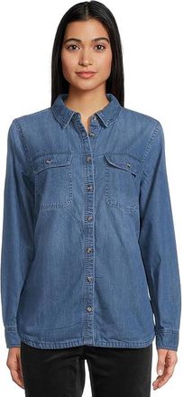 L.L.Bean Heritage Washed Denim Lined Shirt Womens Clothing Medium Indigo : LG, Cotton/Denim/Down