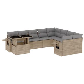 vidaXL Vidaxl - Set Divano Da Giardino 10 Pz Con Cuscini Beige In Polyrattan