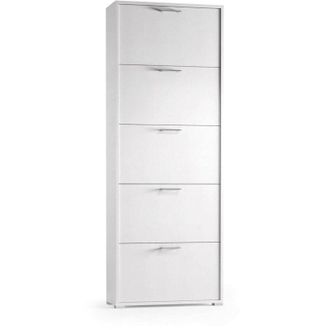 Dmora Scarpiera Margherita, Mobile multiuso da ingresso con 5 ante a ribalta, Armadietto portascarpe moderno, 100% Made in Italy, Cm 67x18h184, Bianco, con