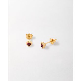 Edge of Ember Solid Gold Heart Ruby Stud Earrings in Metallic Gold at Nordstrom