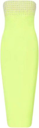 DAVID KOMA Neon Groene Parel Versierde Midi Jurk - Dames - Feestkleedjes - Groen - XS - Kleedjes