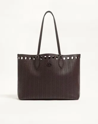 Valentino Garavani Valentino Garavani Dottie medium shopping bag in perforated leather Man DARK BROWN UNI