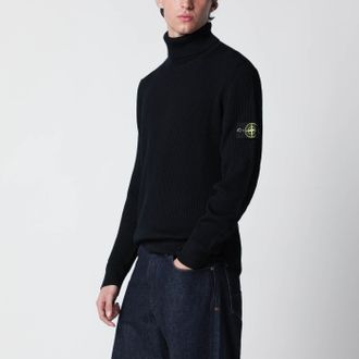 Stone Island Navy blue turtleneck sweater with regular fit