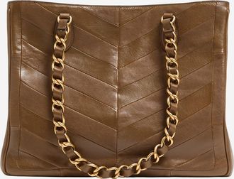 Valentino Garavani Womens Lasein Leather Bag With Chevron Pattern Brown Shoulder