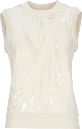 PESERICO Ronde hals gilet - Dames - Ronde hals truien - Wit - S - Pailletten - Truien & Vesten