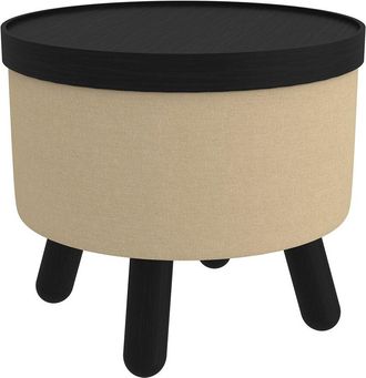 Worldwide Home Furnishings Mid-Century Modern Round Storage Ottoman With Tray