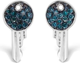 House of Brilliance Sterling Silver 1/6 Cttw Blue Diamond Key Motif Stud Earrings at Nordstrom