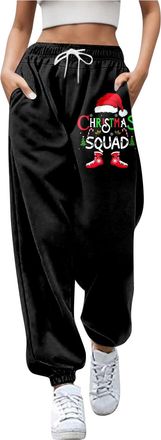 Generic Womens Christmas Joggers Funny Graphic Printed Holiday Sweatpants Elastic High Waist Trousers Loose Xmas Drawstring Jogging Pants Ladies Walking Runni