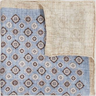 Reiss Indigo Blue Silk Medallion-print Pocket Square