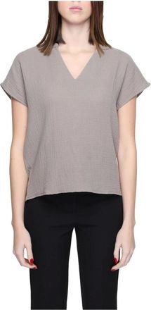 Jacqueline de Yong Jacqueline de Yong, Tops, Dames, Beige, L, Gestructureerde V-hals Top, Korte Mouwen