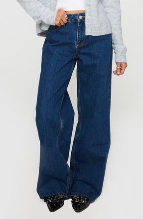 Princess Polly Shima Low Rise Wide Leg Jeans in Mid Blue at Nordstrom, Size 12