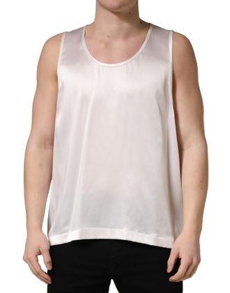 Dolce & Gabbana White Satin Polyester SleevelessTank Mens T-shirt