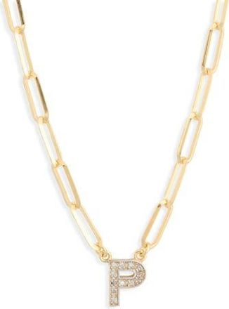 Meshmerise Diamond Initial Charm Paper Clip Chain Necklace in Yellow-P at Nordstrom Rack
