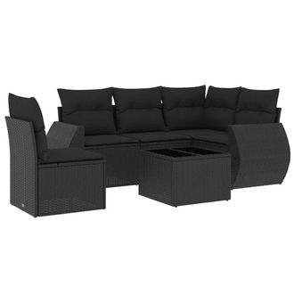 vidaXL Set De Sof&aacute;s De Jard&iacute;n 6 Piezas Y Cojines Rat&aacute;n Sint&eacute;tico Negro Vidaxl