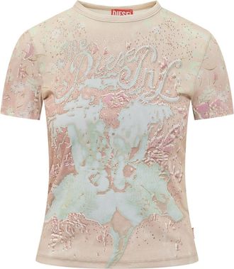 Diesel Pink Printed Crew Neck T-Shirt