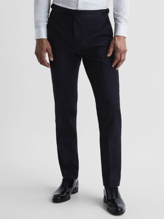 Reiss Poker Tuxedo Trousers Wool Plain, Navy Size: 38