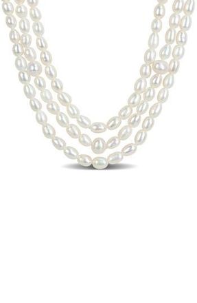 Delmar Sterling Silver Cultured Pearl Triple Strand Necklace in White at Nordstrom Rack