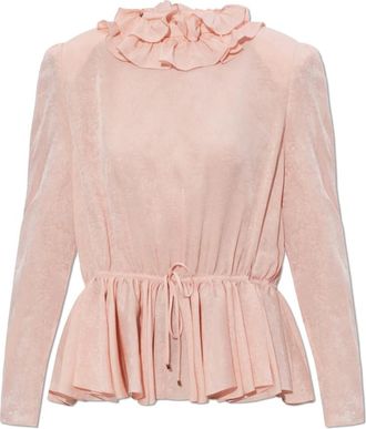 Chlo&eacute; Zijden Top met Bloemenmotief - Dames - Blouses - Roze - M - Overhemden