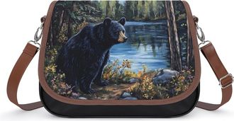 Generic Black Bear In The Lake Womens Crossbody Bag Fashion Shoulder Handbags Message Tote Bag with Adjustable Strap