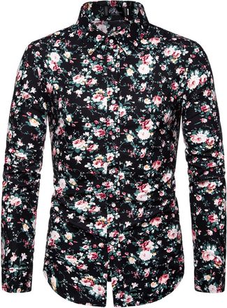 Generic Mens Luxury Gold Paisley Printed Shiny Shirts Slim Fit Button Down Blouses Long Sleeve Dress Shirt Spring Summer Tshirt Mens Floral Printed Shirt Casu